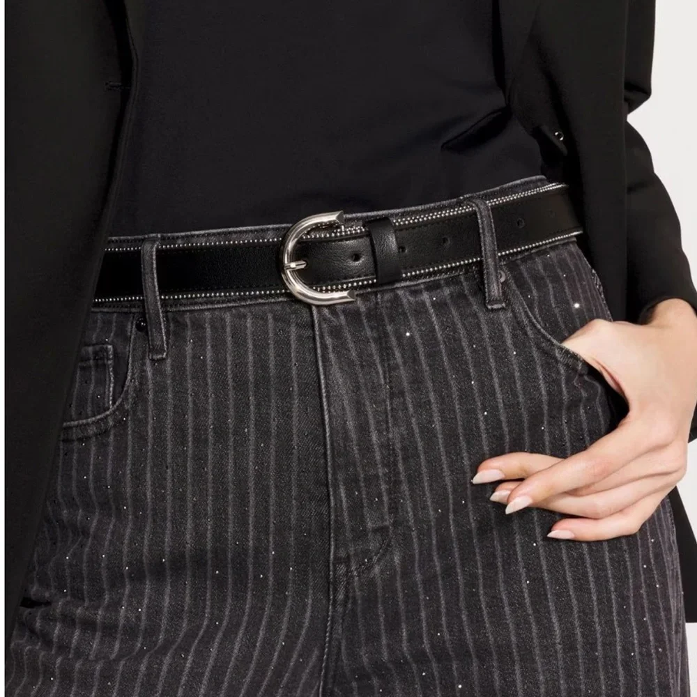 WHBM BLACK BALL CHAIN TRIMMED BELT